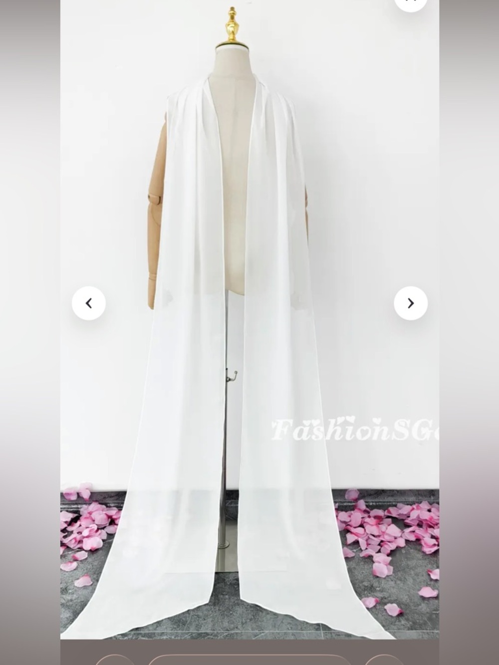 Chiffon Bridal Scarf - WHITE 80” long (200cm)
